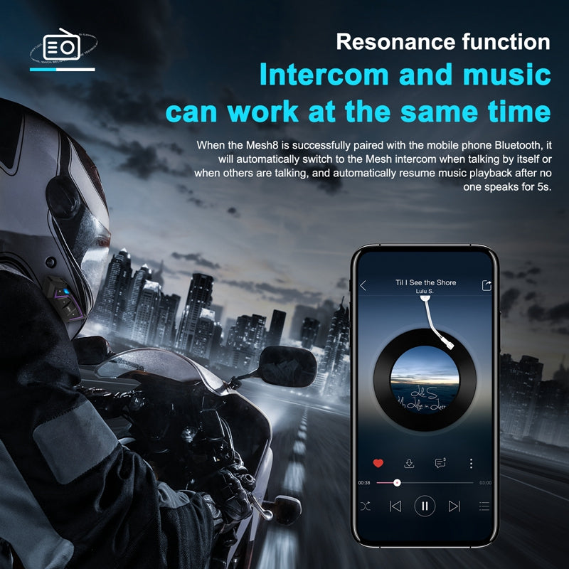 EJEAS MS8 Intercom Moto Duo pour 2 Casques Casque de Moto en Maille  Interphone pour 8 Personnes Système de Communication Étanche 1200 mAh