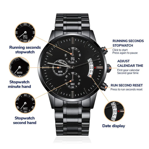 Engraved Design Black Chronograph Watch for Man