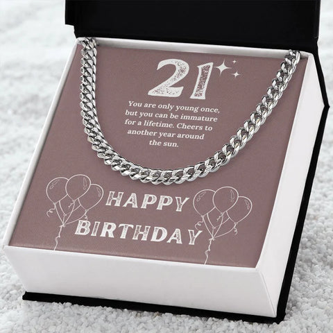 21st Happy Birthday - Cuban Link Chain