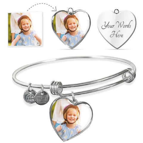 Personalized Photo Heart Pendant Bangle for Daughter