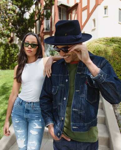 Denim image of woman and man