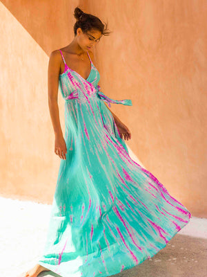 aqua silk dress