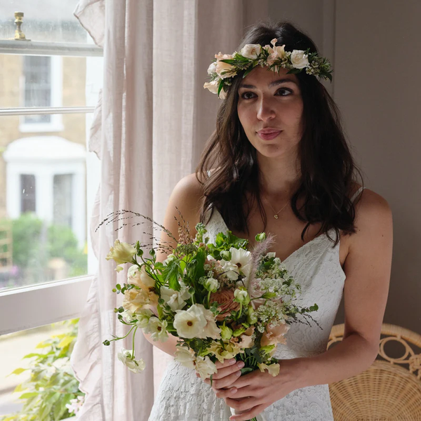 Bride holding an English garden bouquet