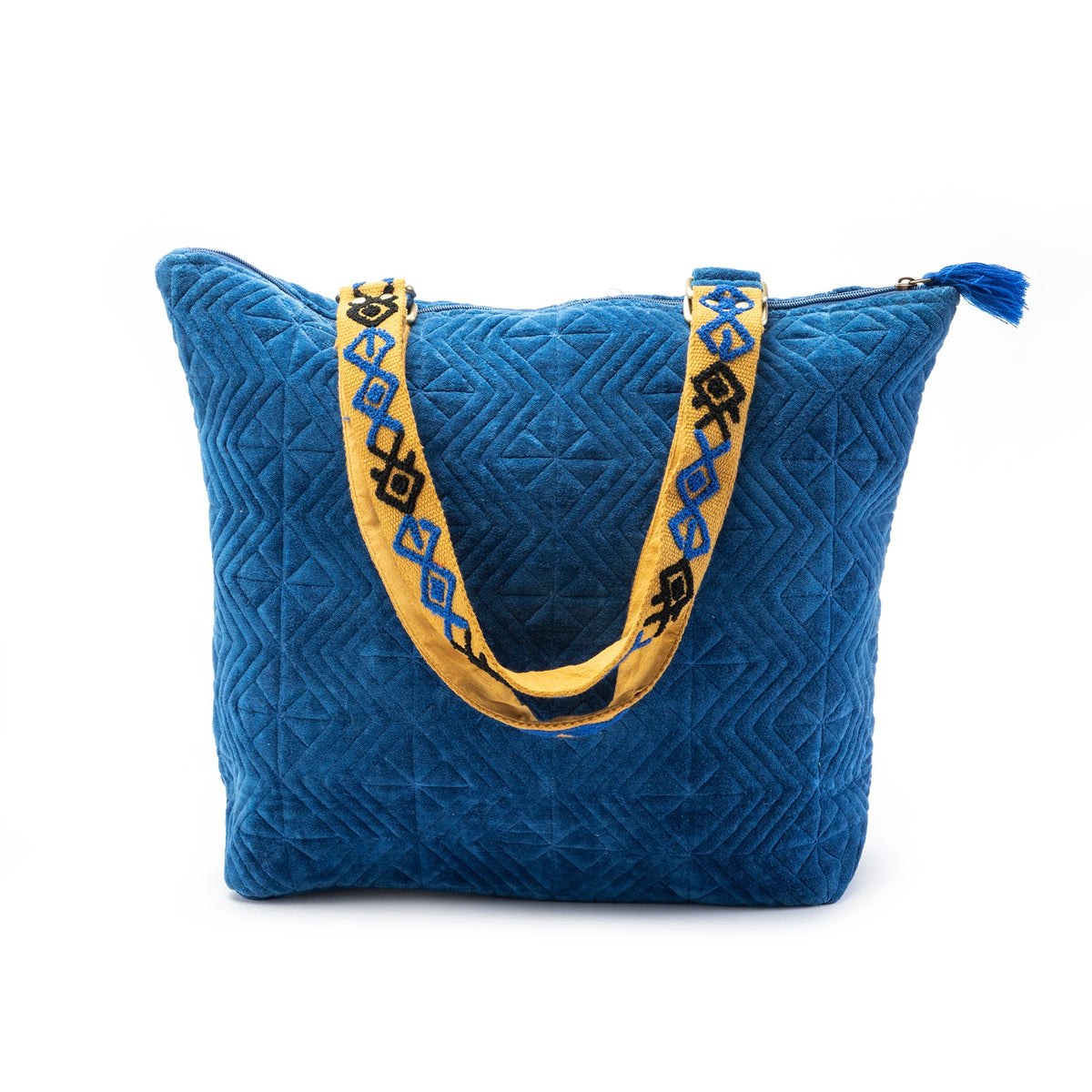 Embroidered Cotton Handle Handbag in Saffron and Teal - Banda Bay