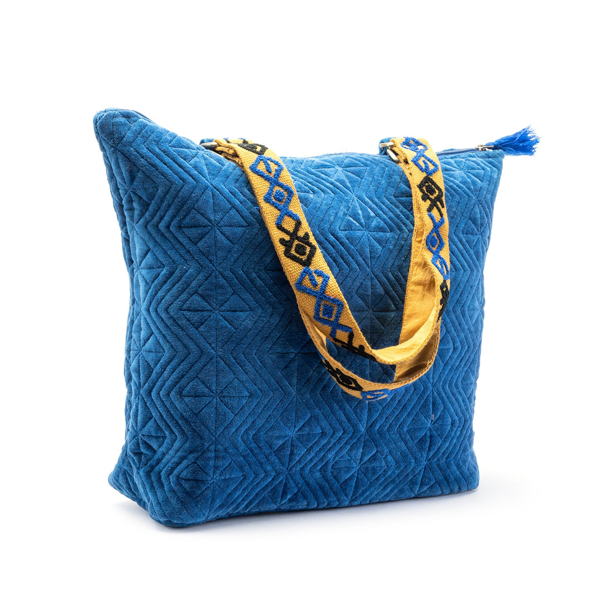 Embroidered Cotton Handle Handbag in Saffron and Teal - Banda Bay