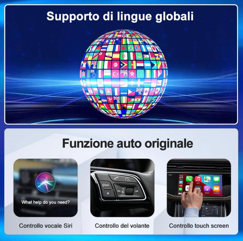 | APPLE CARPLAY ANDROID AUTO | TELECAMERA POSTERIORE | NAVIGATORE GPS USB DAB+ WIFI 4G | CARTABLET AUTORADIO 2DIN STEREO  AI BOX SCATOLETTA MAGICA WIRELESS CARPLAY WIRELESS ANDROID AUTO