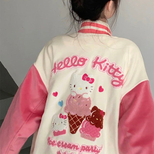 EMBROIDERED HELLO KITTY© BOMBER JACKET - Ecru