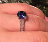 Diamond Engagement Ring Blue Sapphire 14K White Gold Ring with 7mm Round Blue Sapphire Center Mother's Day Valentine's Gift Gemstone - V1081