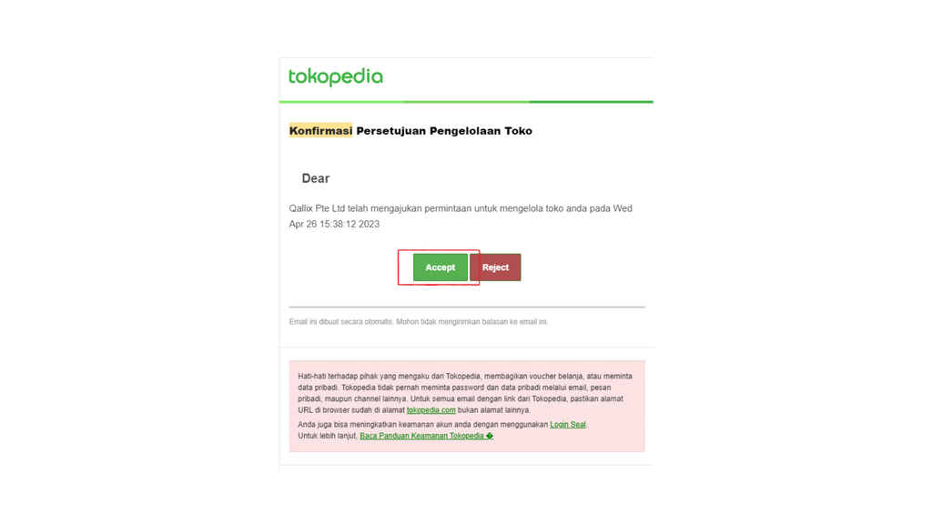 Tokopedia confirmation email