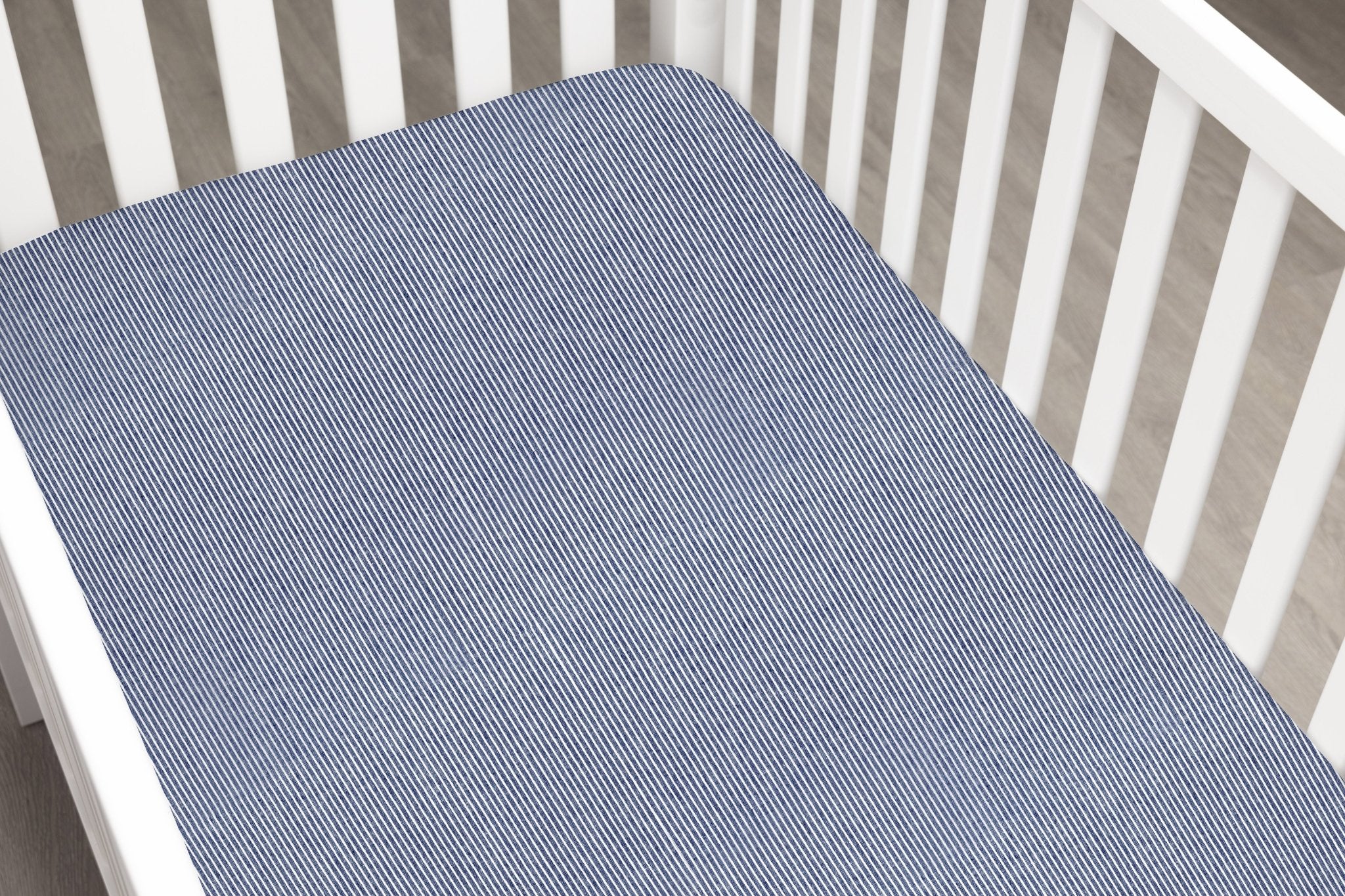 Denim Stripe Linen Crib Sheet