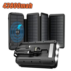 43800mAh Solar Wireless Power Bank 4 Solar Panels PD20W QC3.0 Powerbank Outdoor Portable External Battery Charger with LED Light - P Rubi's  - Light Powered By Solar Battery