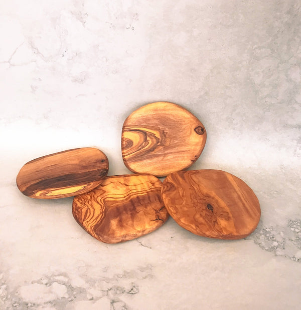 Rustic Handmade Olive Wood Wine Bottle Coasters omG Artisan Shoppe