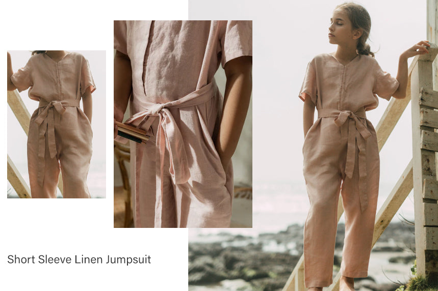 Short Sleeve Linen Jumpsuit