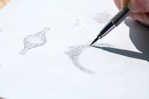 Designer sketching a one-of-a-kind heirloom ring