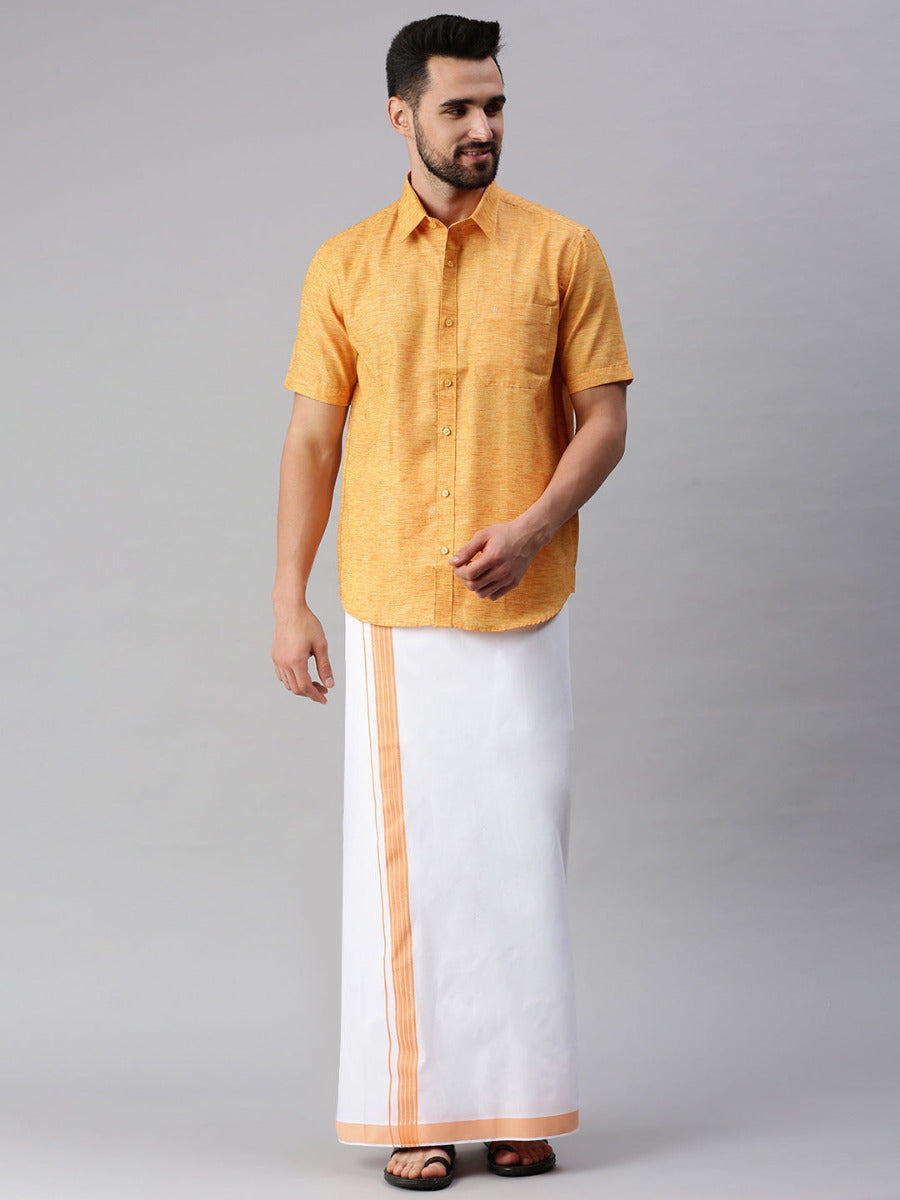 Ramraj Cotton Mens Matching Border Dhoti & Half Sleeves Shirt Set Tren -  Swadesii