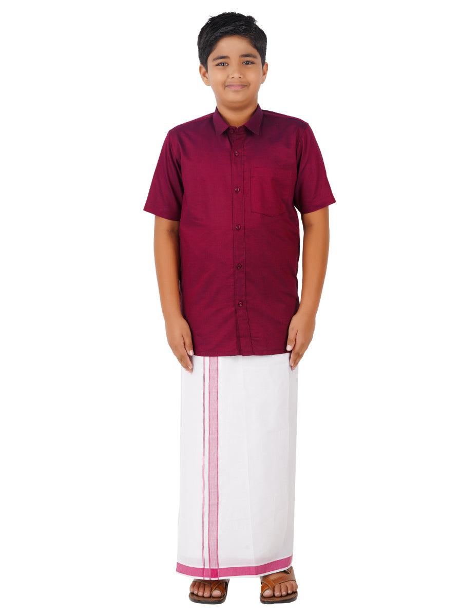 Ramraj Cotton Boys Matching Dhoti & Shirt Combo Pink OX33 - Swadesii