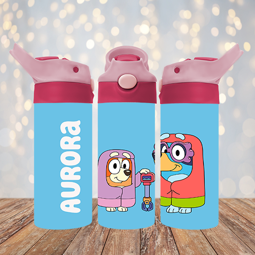 Personalized Bluey Christmas 12 oz Stainless Steel Tumbler Set