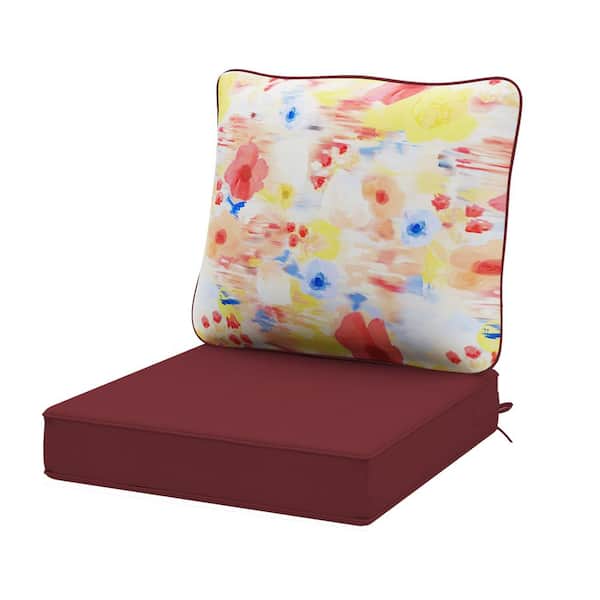 22 in. x 24 in. Outdoor Deep Seating Lounge Chair Cushion, Thicken Pad Chair Cushion Set in Flower (1-Pack)