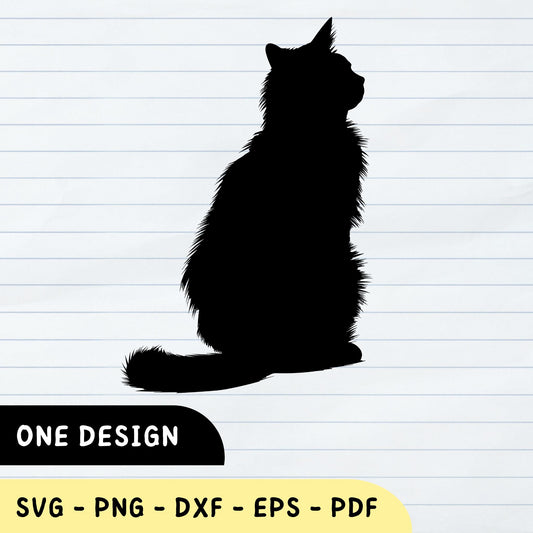 fluffy cat silhouette clip art