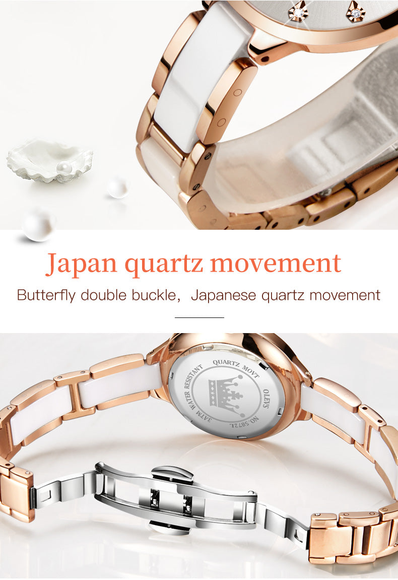 Quartz Watch for Women Movement Elegant Ceramic Strap