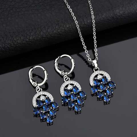 Zircon Jewelry Set For Women Blue Stone