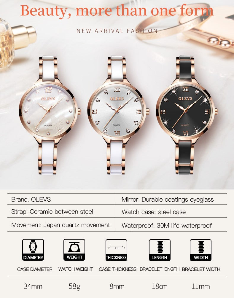 Quartz Watch for Women Movement Elegant Ceramic Strap