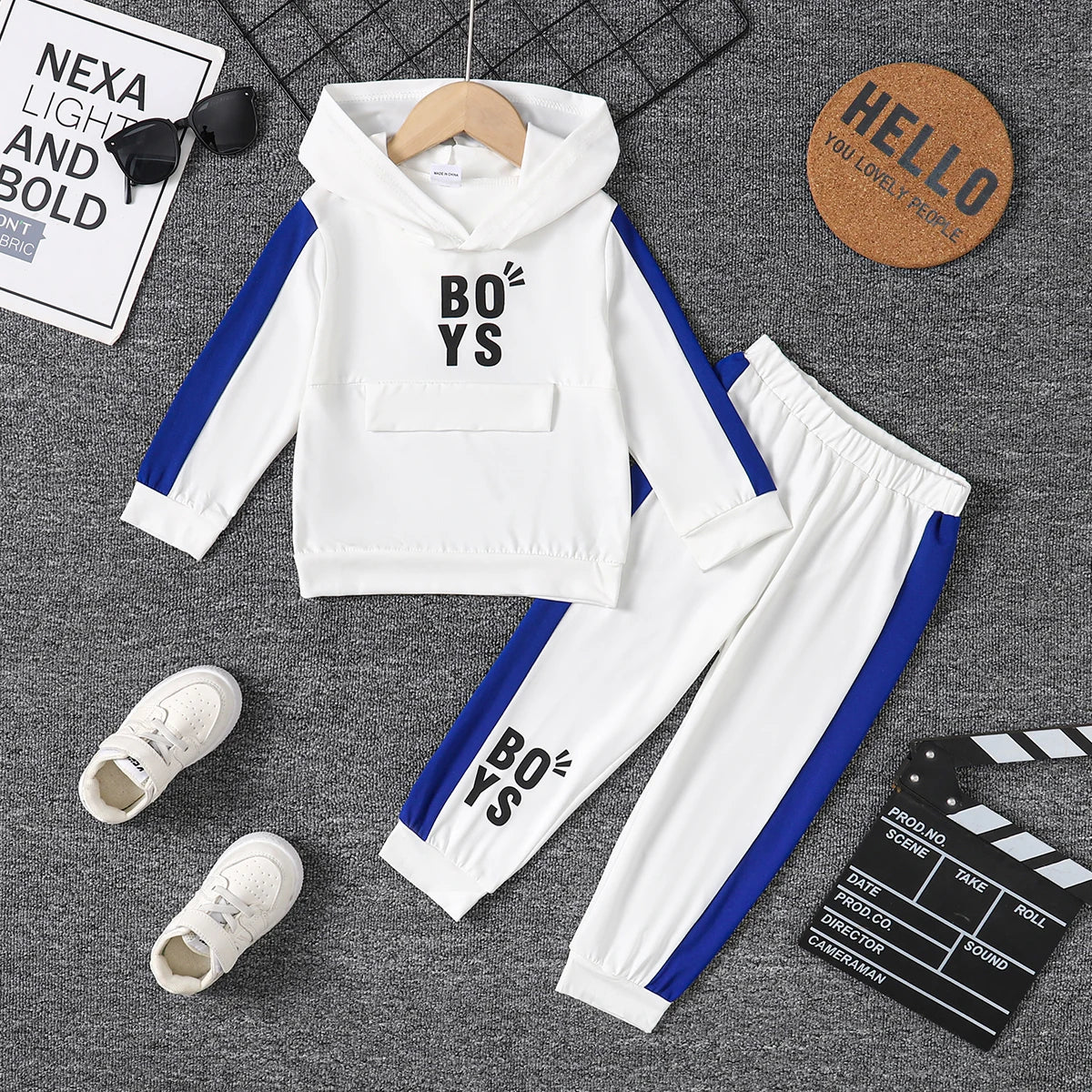 Toddler Boys Letter Patchwork Hoodie Sweater with Pants