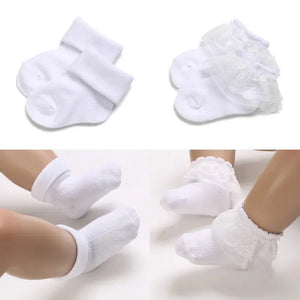 Newborn White Lovely Cotton Baptism Socks - peggyskiddycorral