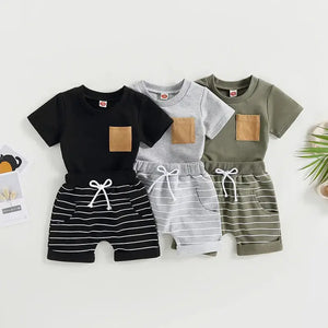 Toddler Boys Colorblock T-shirt with Striped Shorts - peggyskiddycorral
