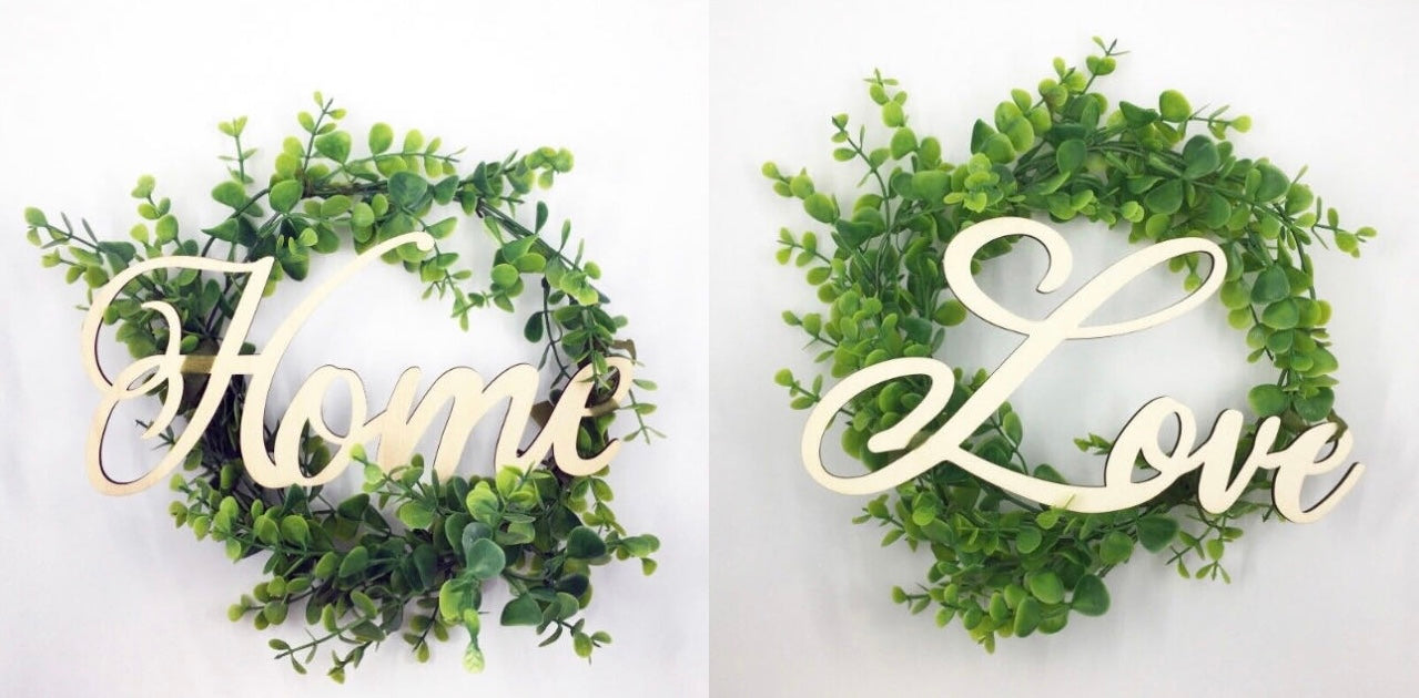 2 Pack DIY Artificial Boxwood Wreath with Sign for Home Wedding Party Decoration