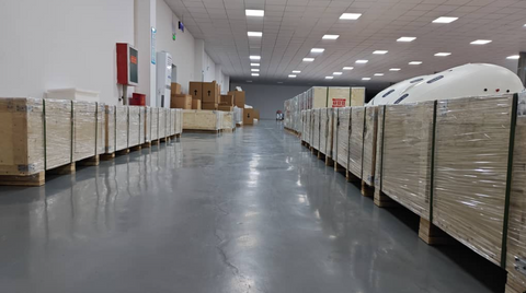 Stored Hyperbaric chambers, crated and ready for shipment