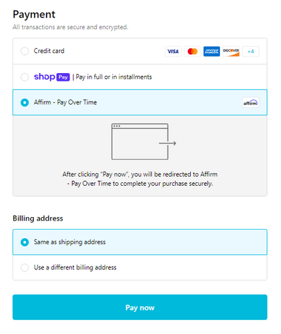 Screenshot of a payment transaction using affirm pay