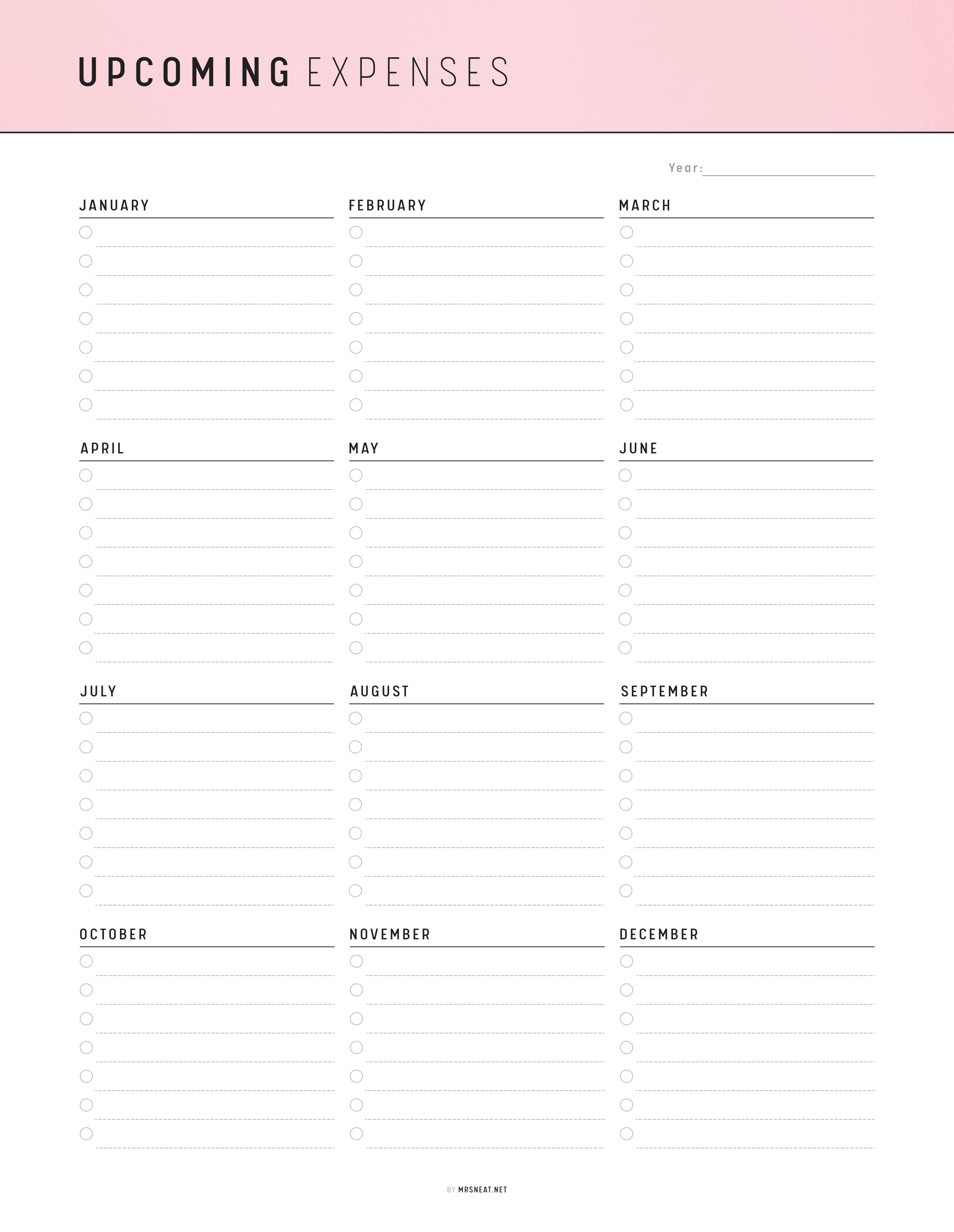 Upcoming Expenses Template