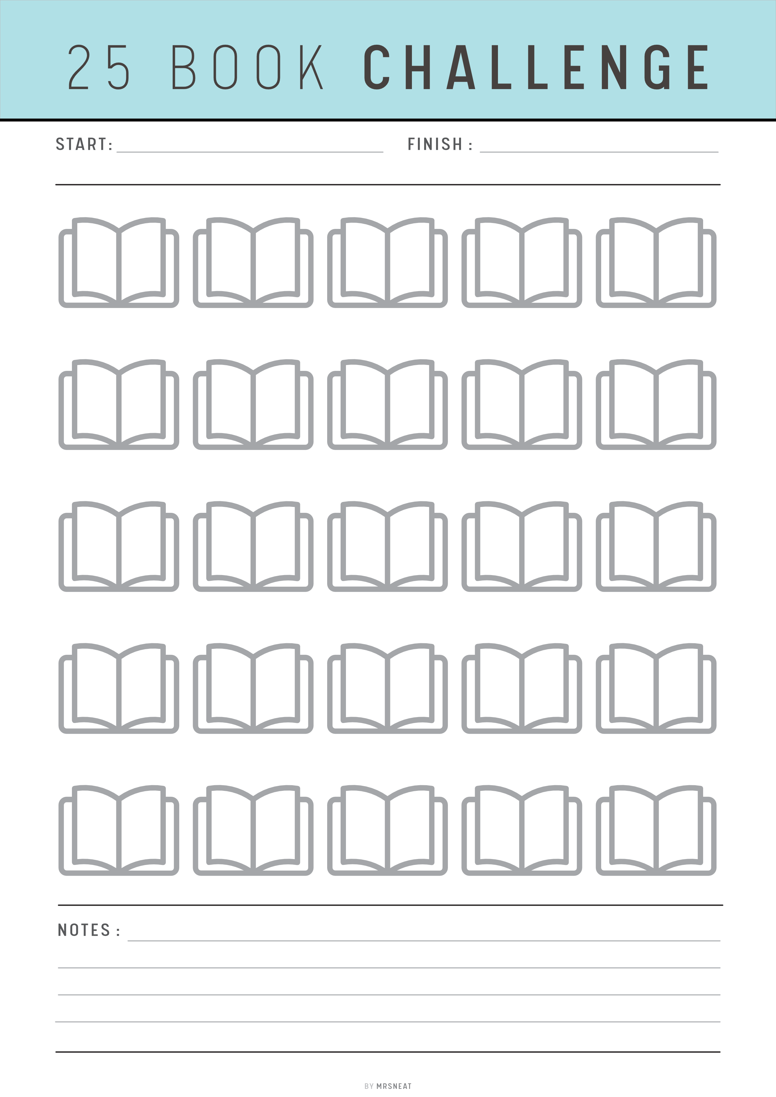 25 Book Challenge Printable