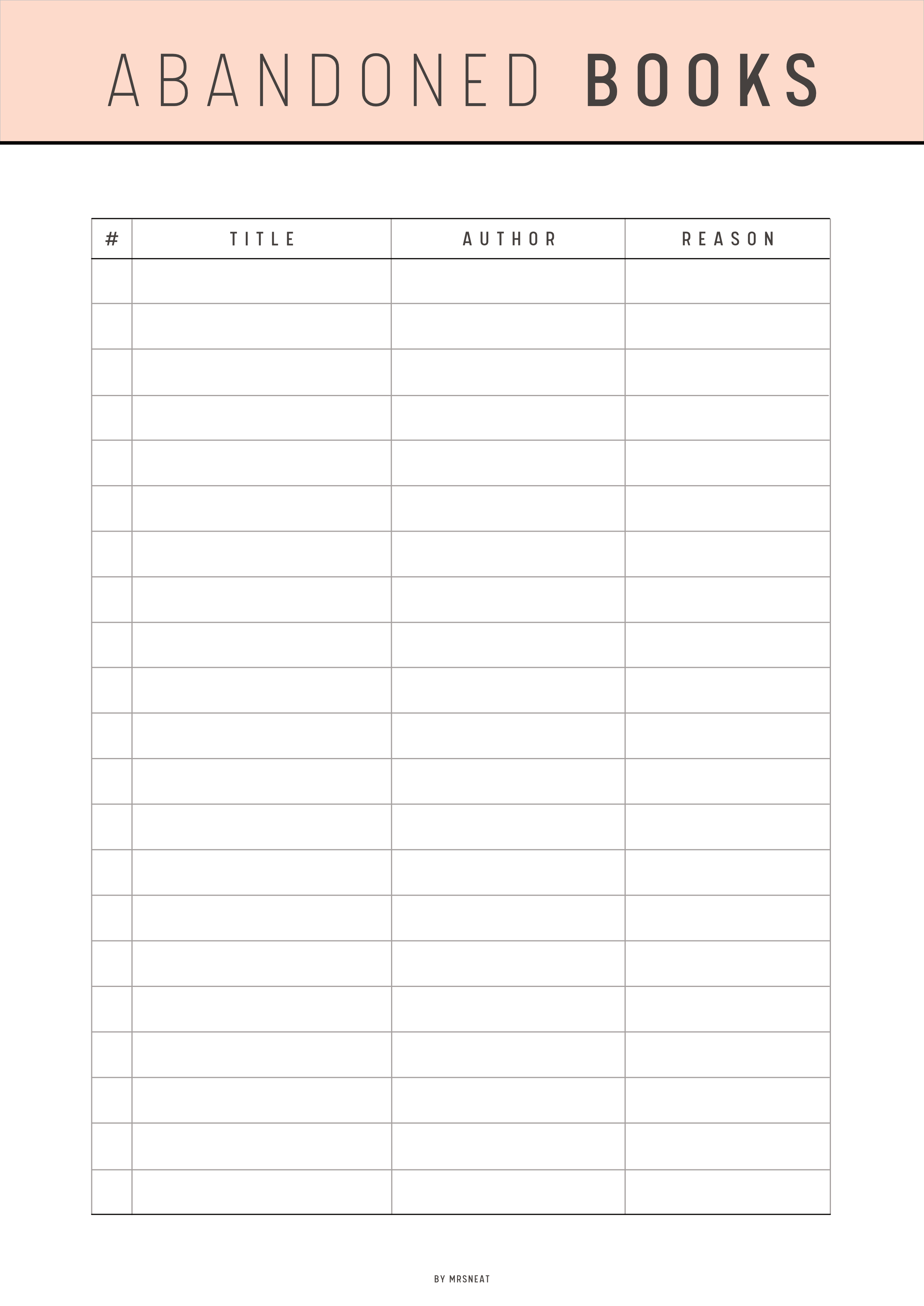 Abandoned Book Template Printable