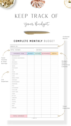 Complete Monthly Budget Template Printable