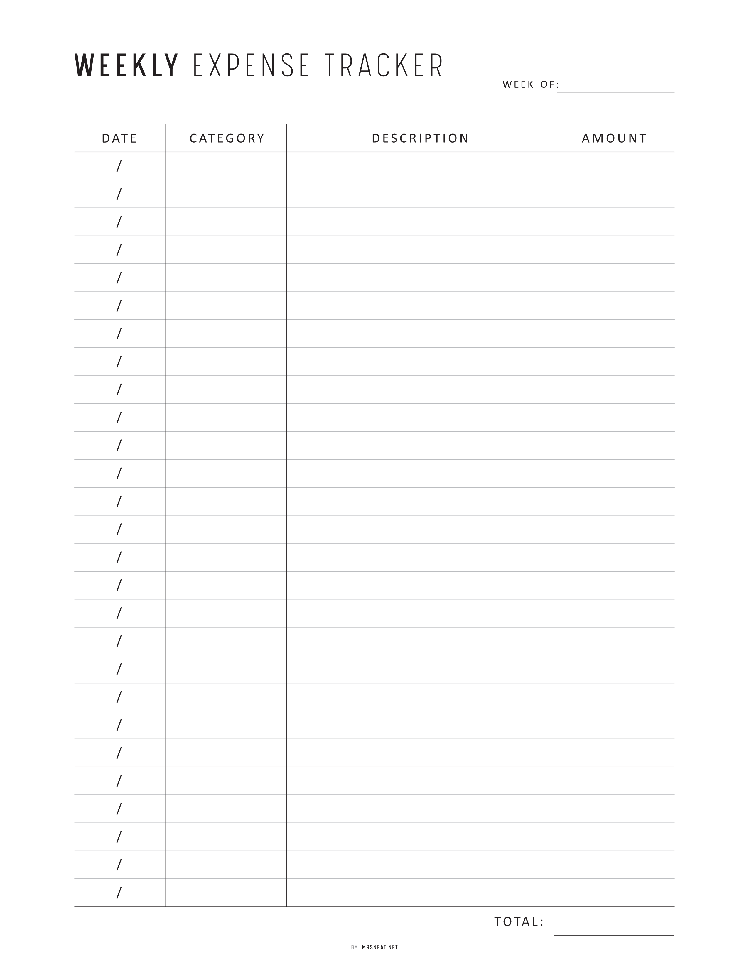 Weekly Expense Tracker, Printable, A4, A5, Half Letter, Letter, PDF, Digital Planner, 2 Colors, Instant Download