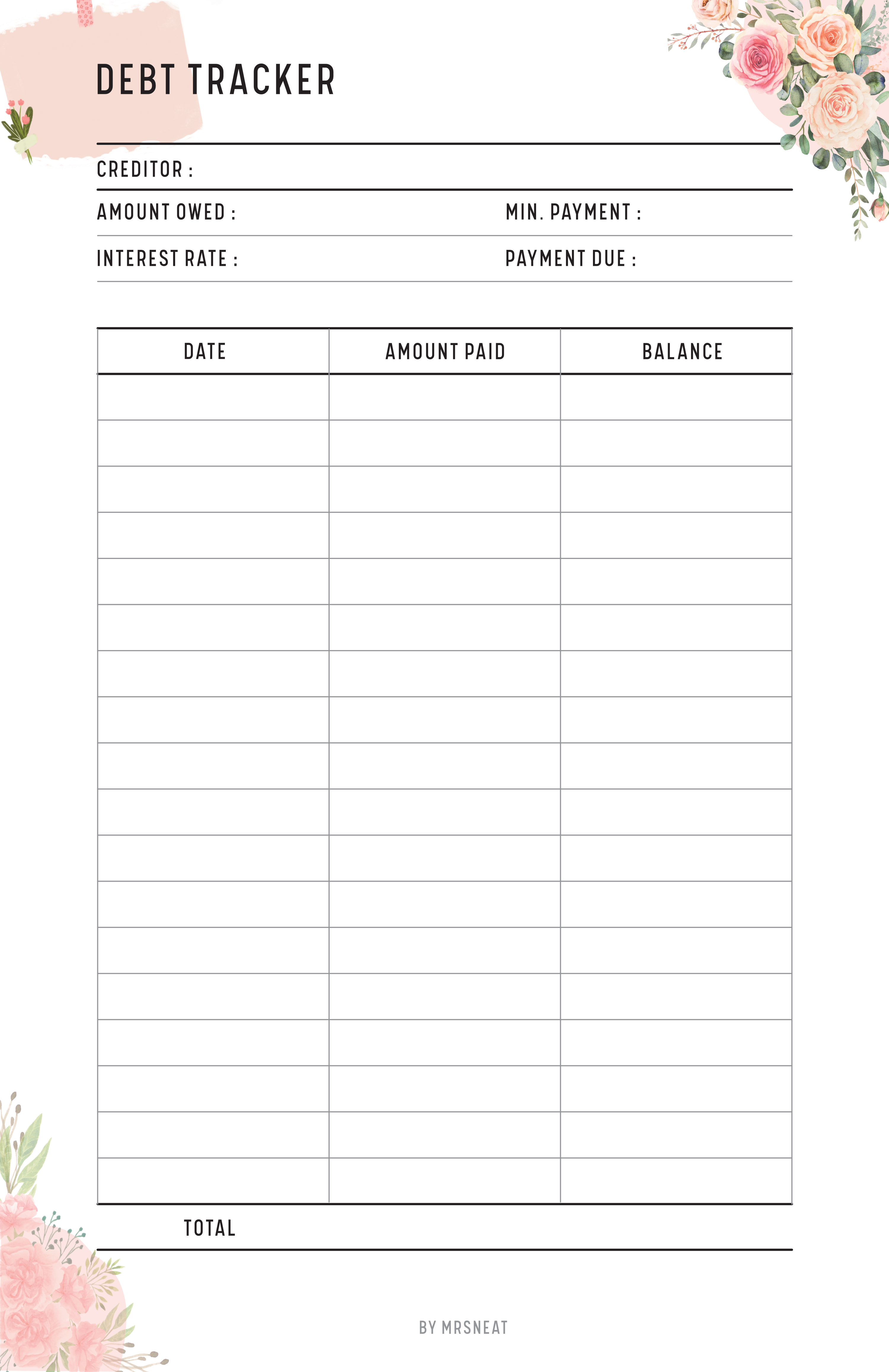 Floral Debt Payment Tracker Template