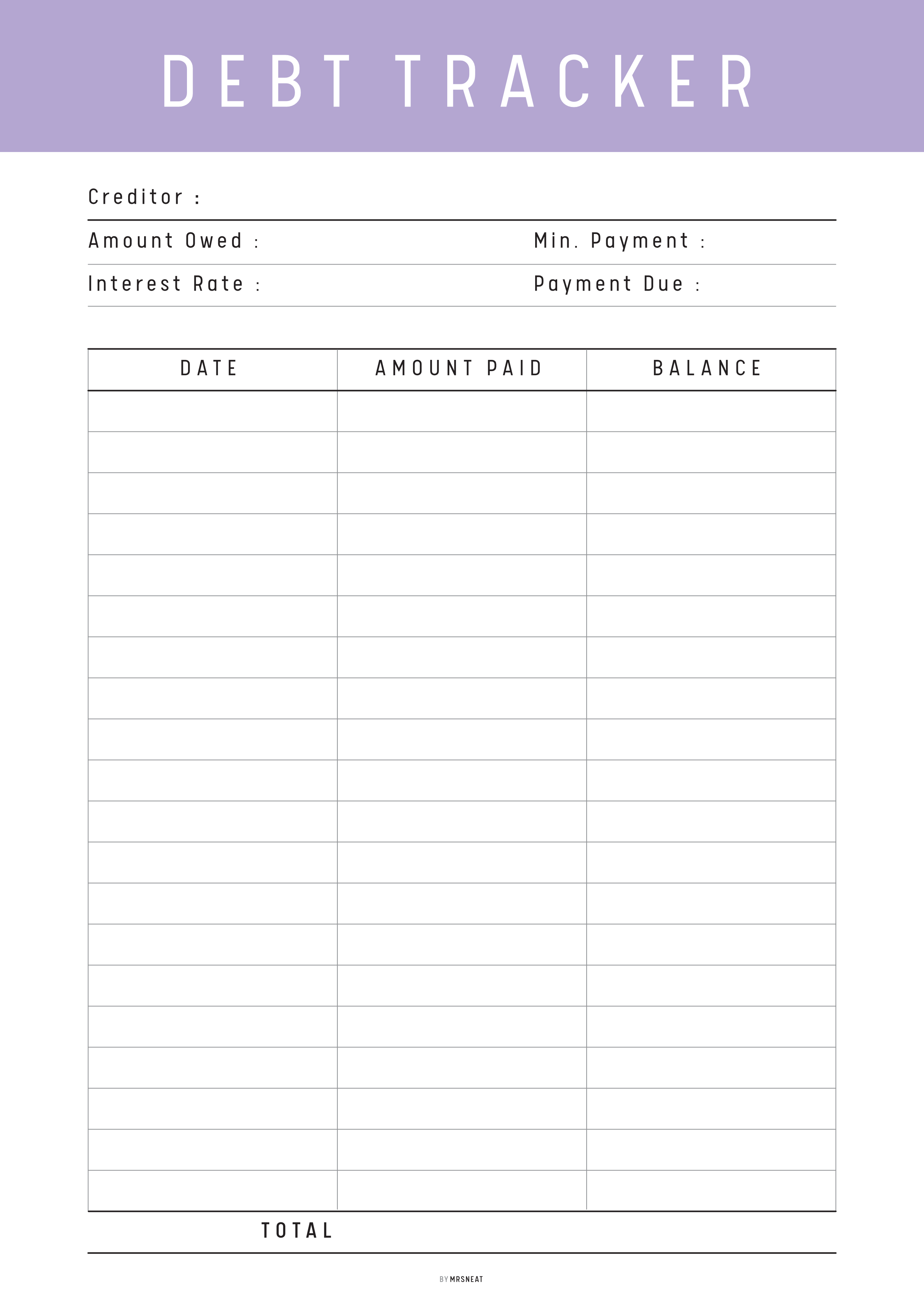 10 Colors Debt Payment Tracker Template