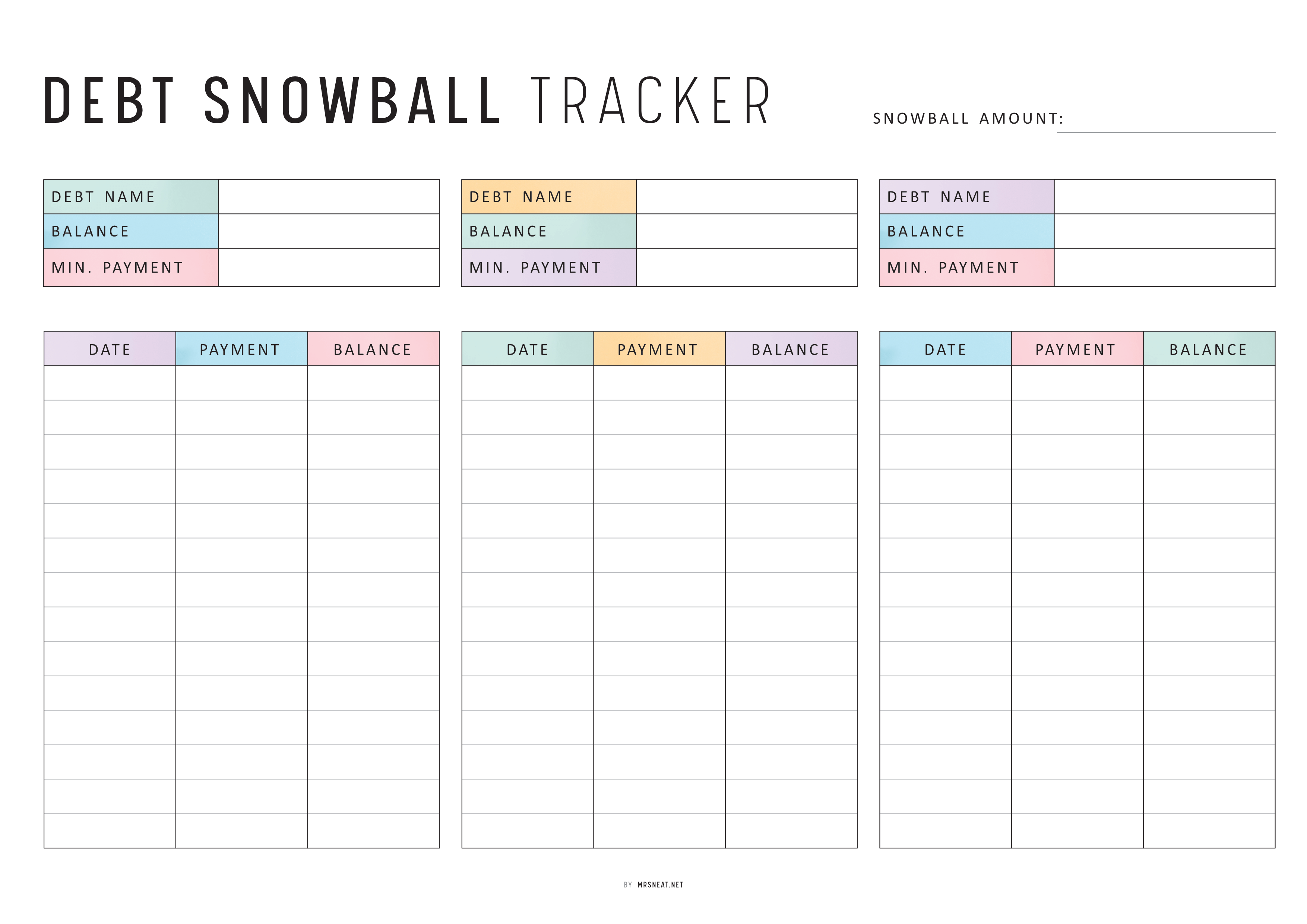 Debt Snowball Tracker Template Landscape