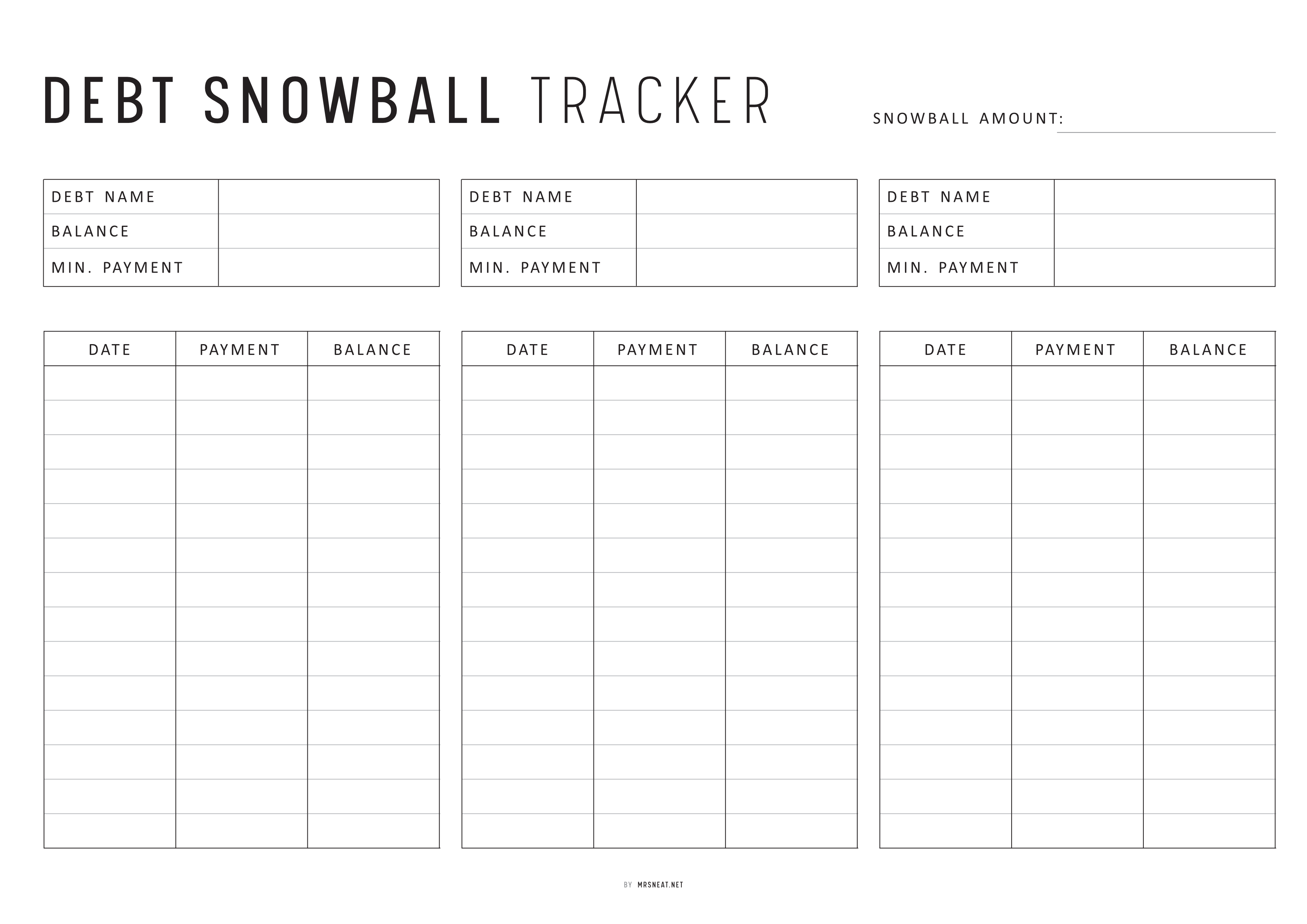 Debt Snowball Tracker Template Landscape