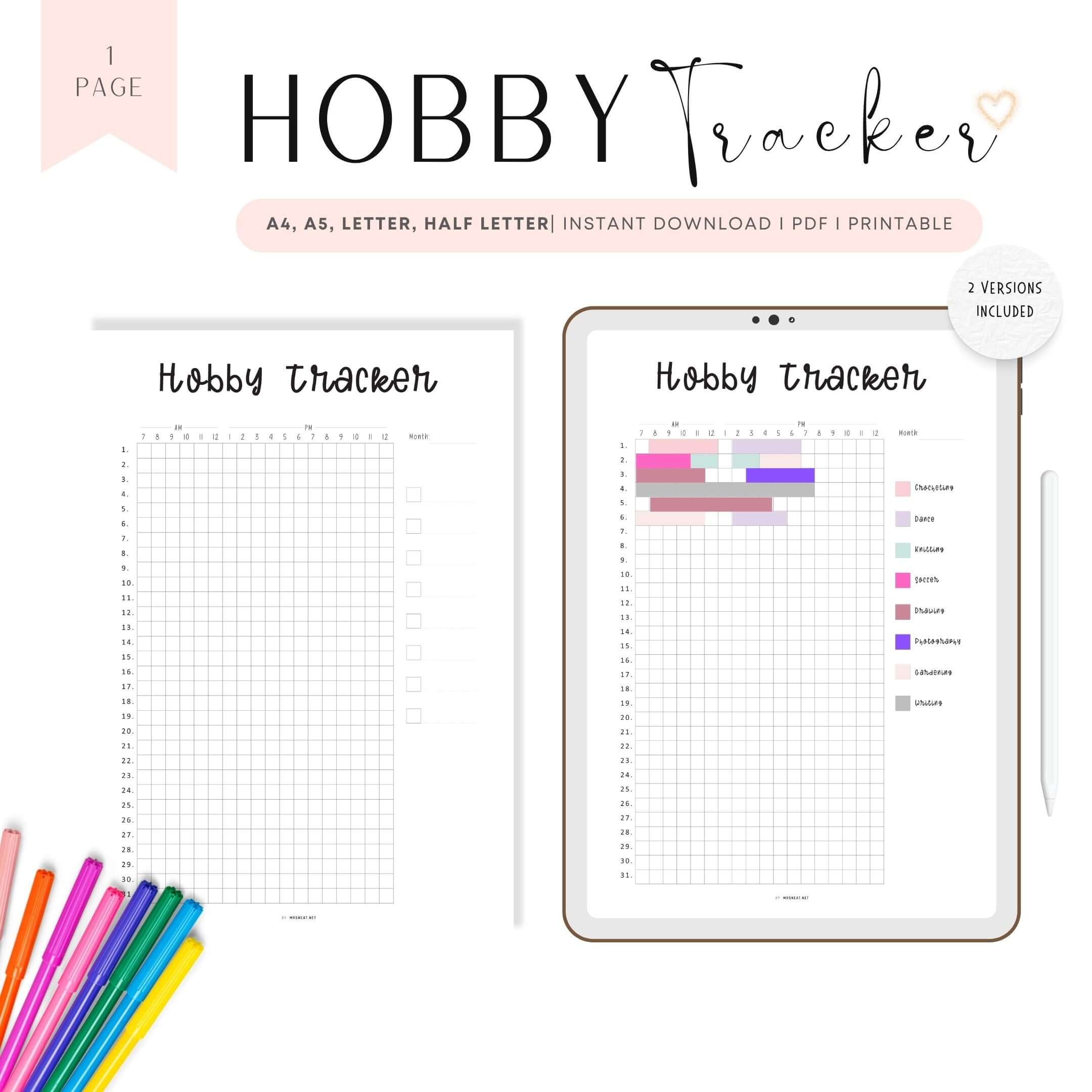 Monthly Hobby Tracker Template - M354