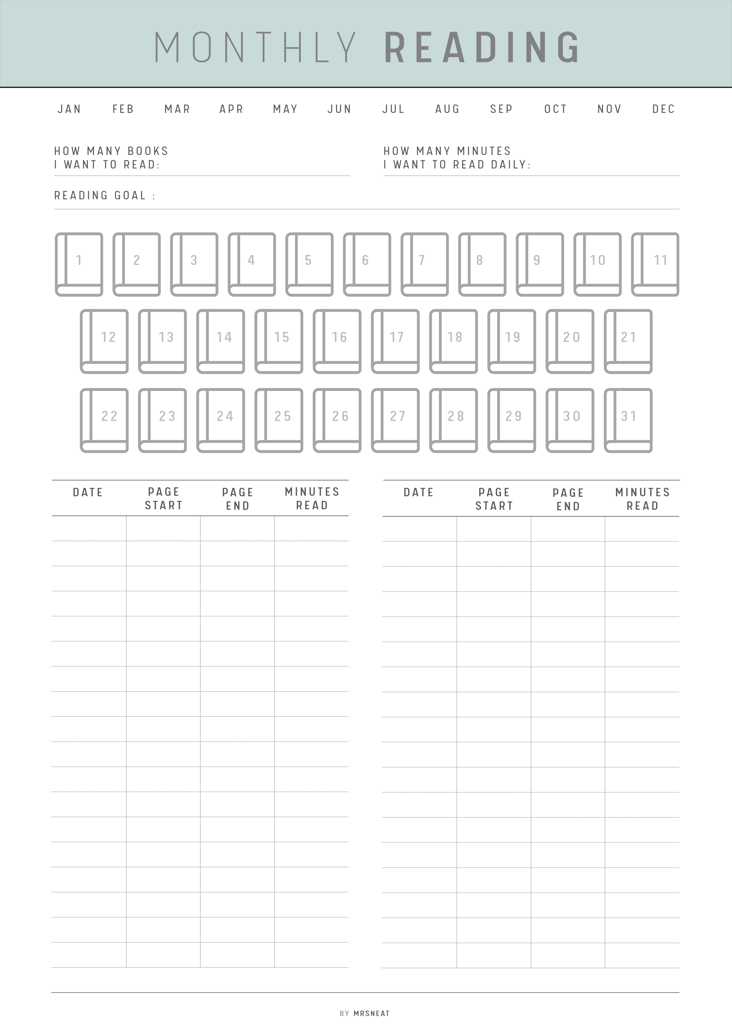Monthly Reading Template Printable