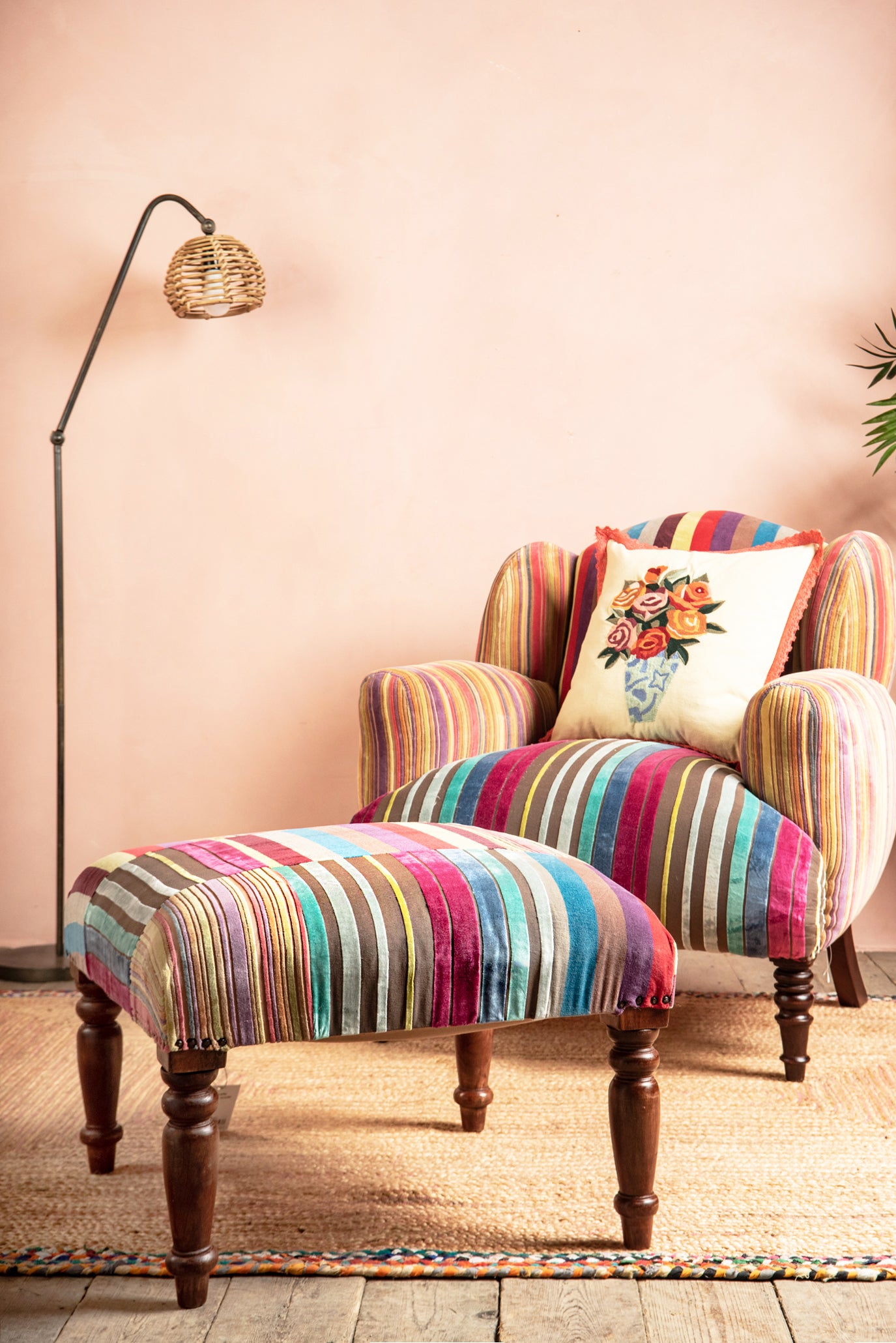 striped velvet armchair