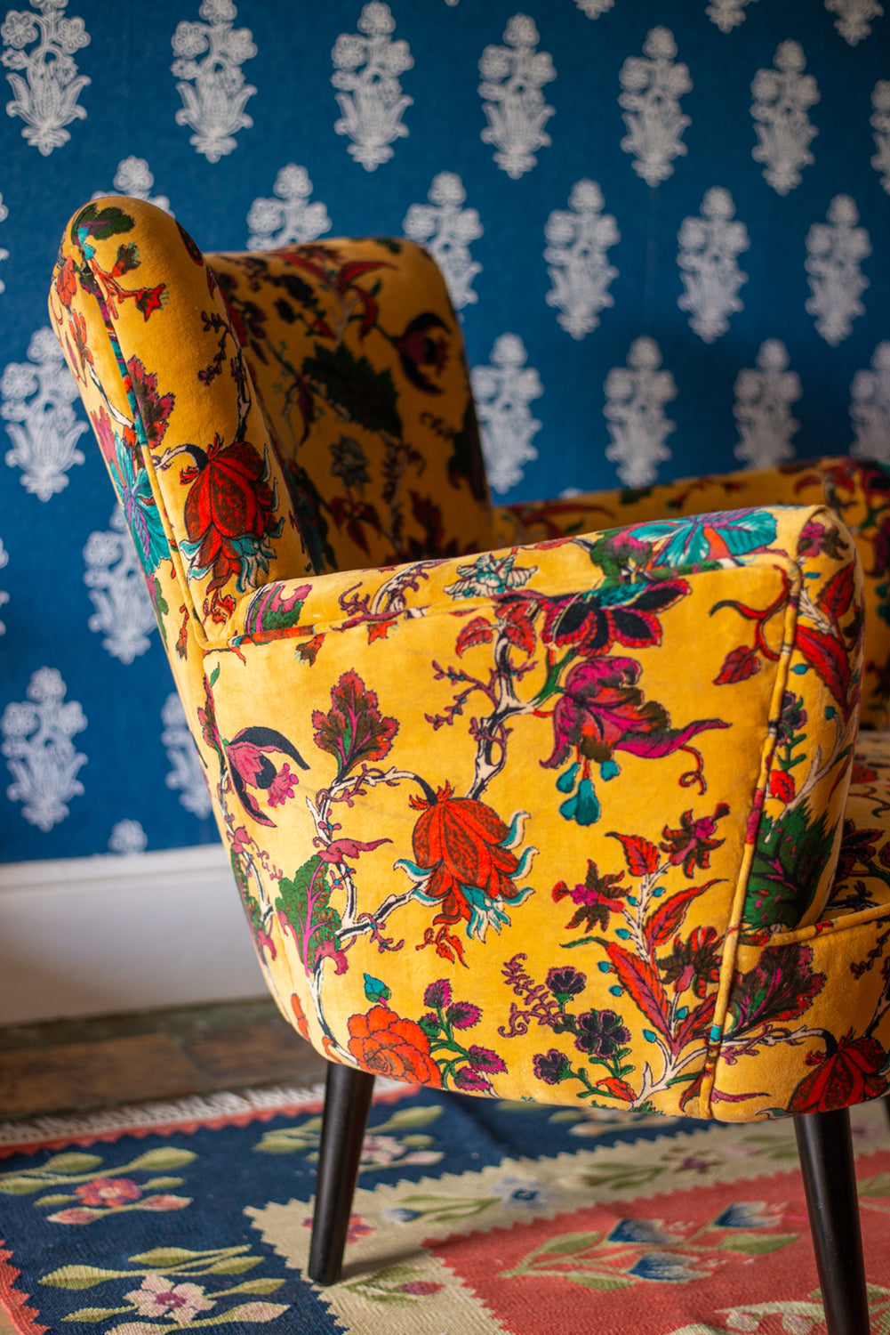 velvet patterned armchair