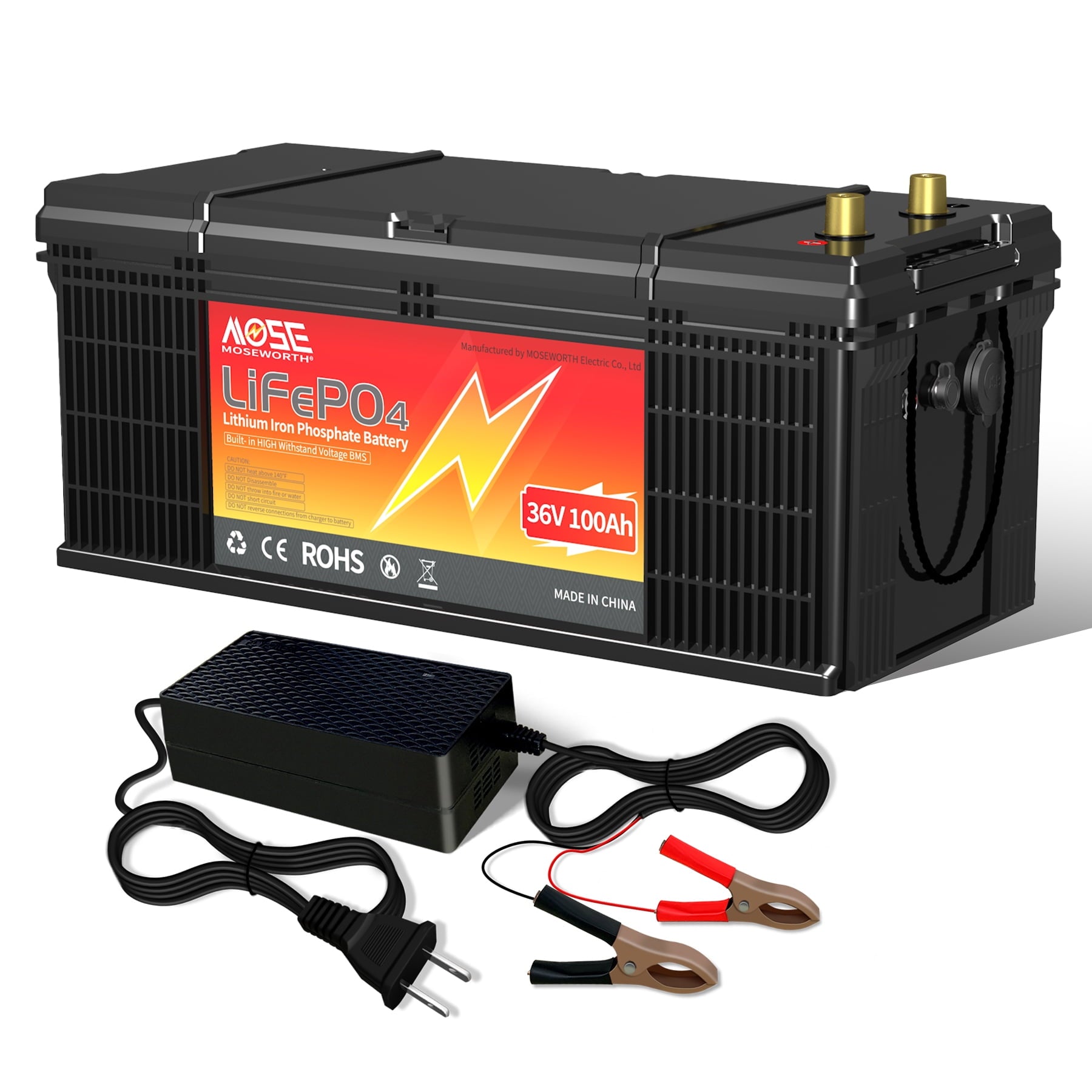 36V 100Ah LiFePO4 Battery,200A BMS,Low Temp Cut off,MOSEWORTH for Golf Cart,RV,Solar,Trolling Motor,off-Grid,15000 Cycles