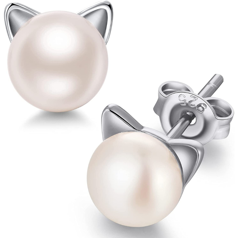 Paire de Boucles d'Oreilles Chat en Argent 92.5