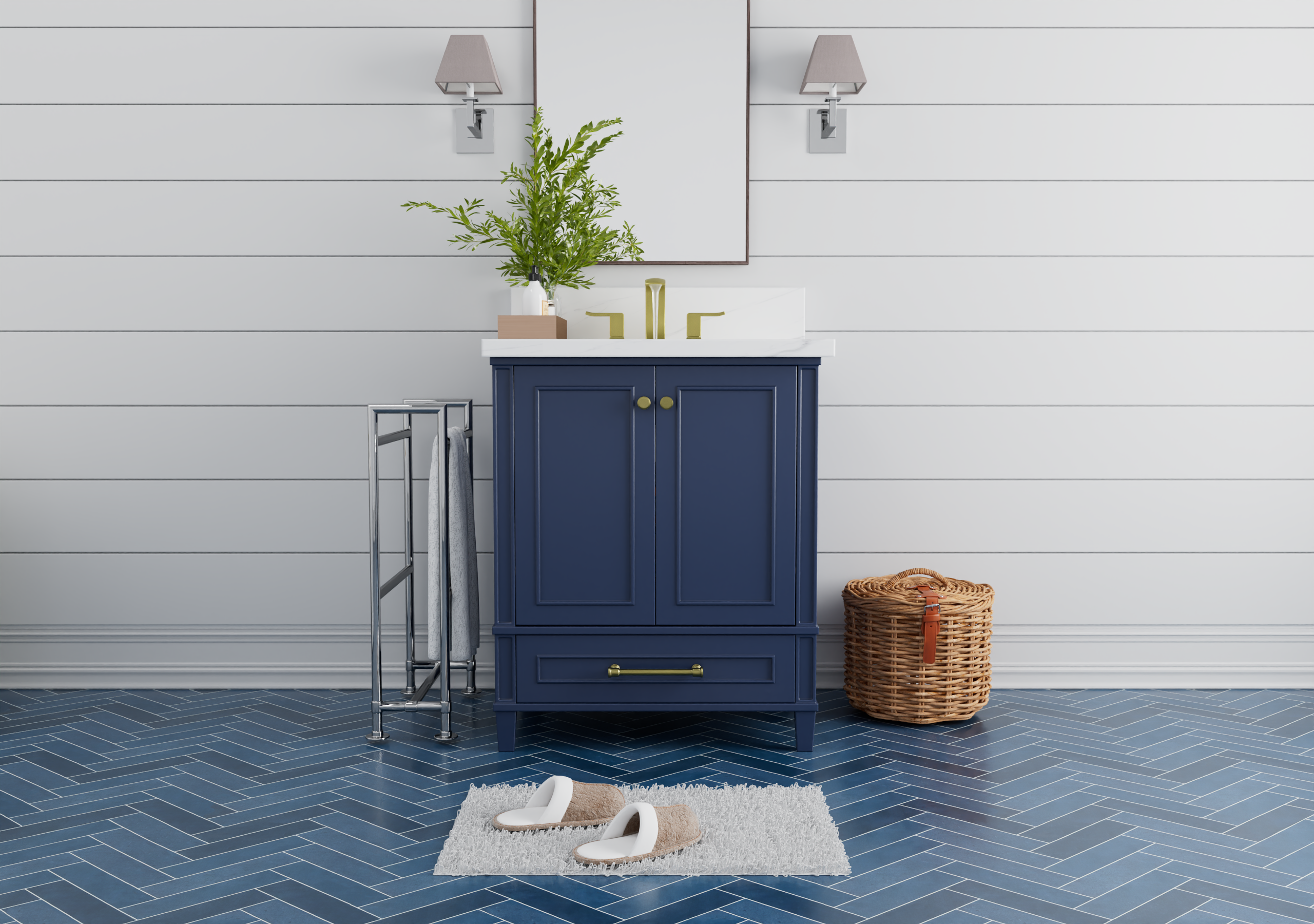 Windsor 29.5 in All Wood Vanity in Navy Blue - Cabinet Only