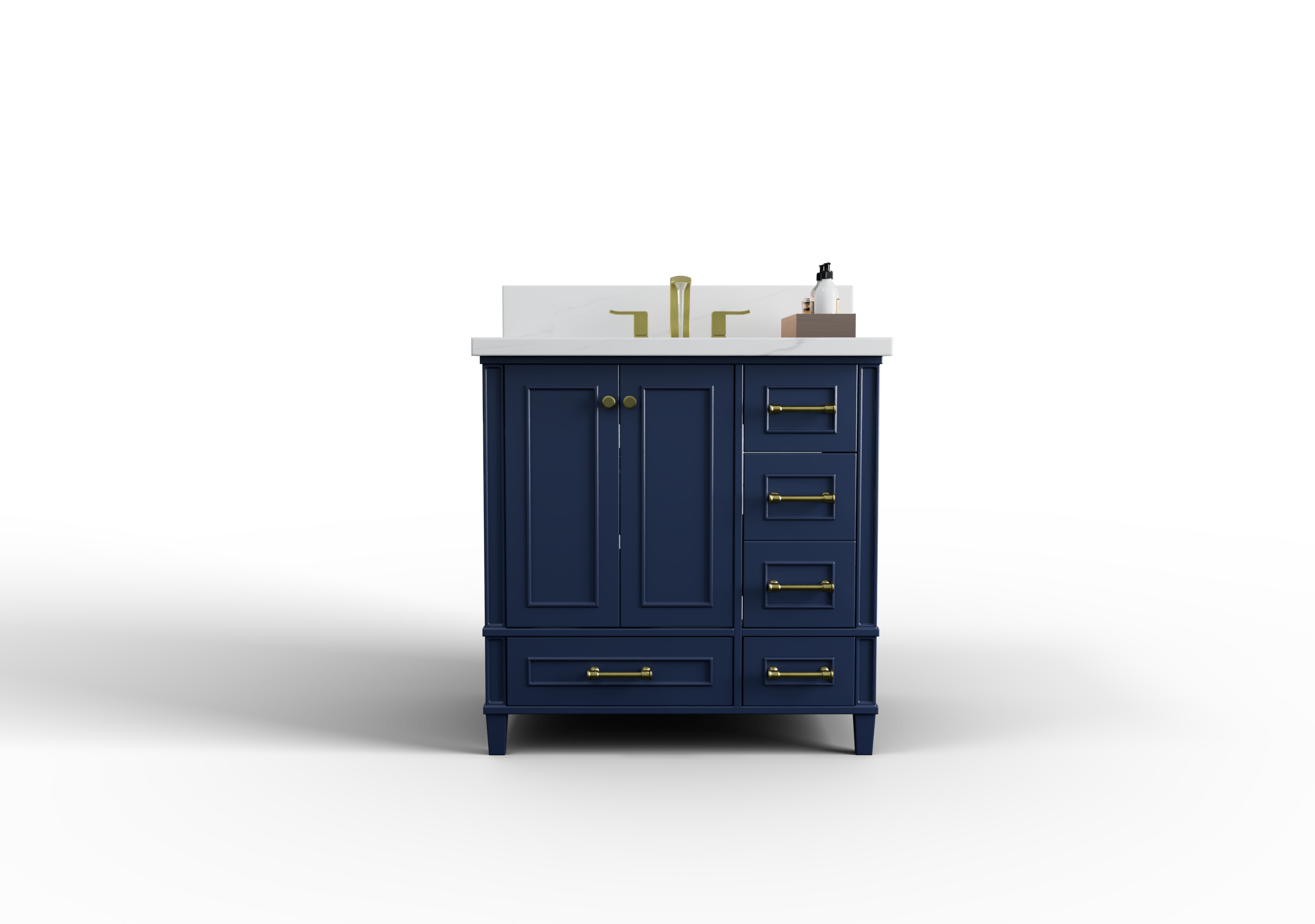Windsor 35.5 Left Drawers in All Wood Vanity in Navy Blue - Cabinet Only