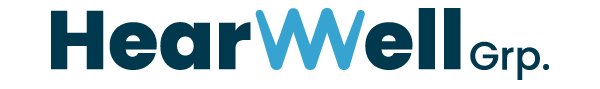 The HearWell Group logo featuring the company name in a modern blue sans-serif font, with the word 'Hear' stylized in a larger size, conveying expertise in hearing health.